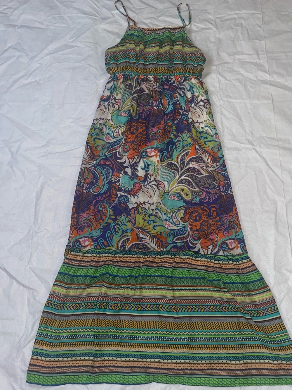 Umgee USA A Line Colorful Paisley Floral Striped Pattern Fun L Maxi Dress